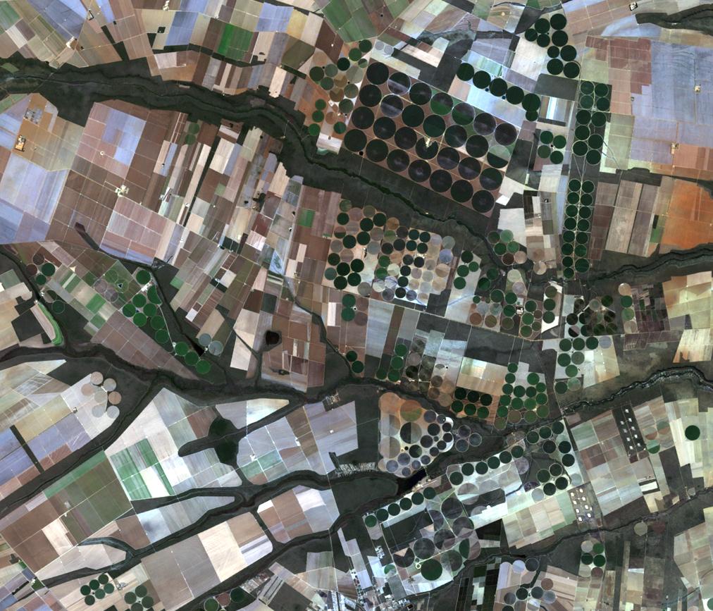 Imagem de satélite com pivôs de irrigação na região de LEM